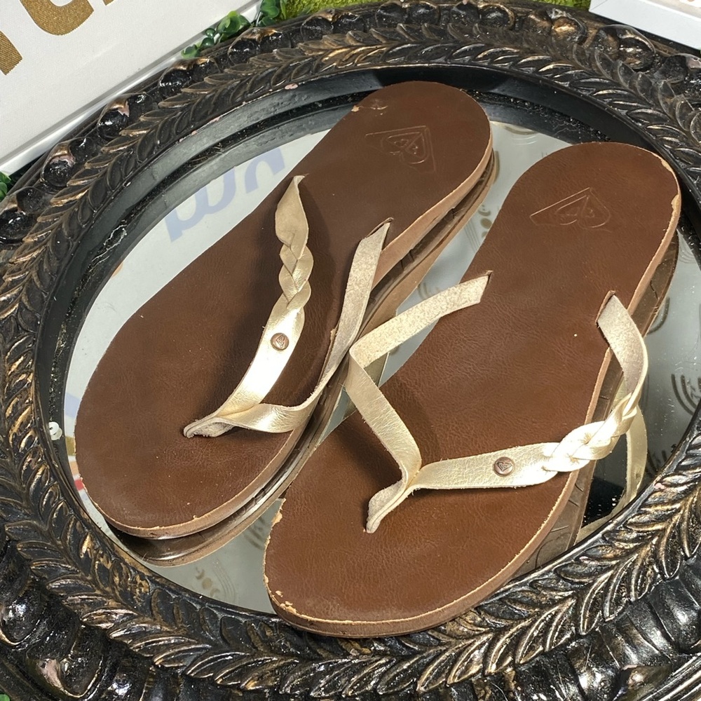 Roxy Brown and Gold Braided Sandals